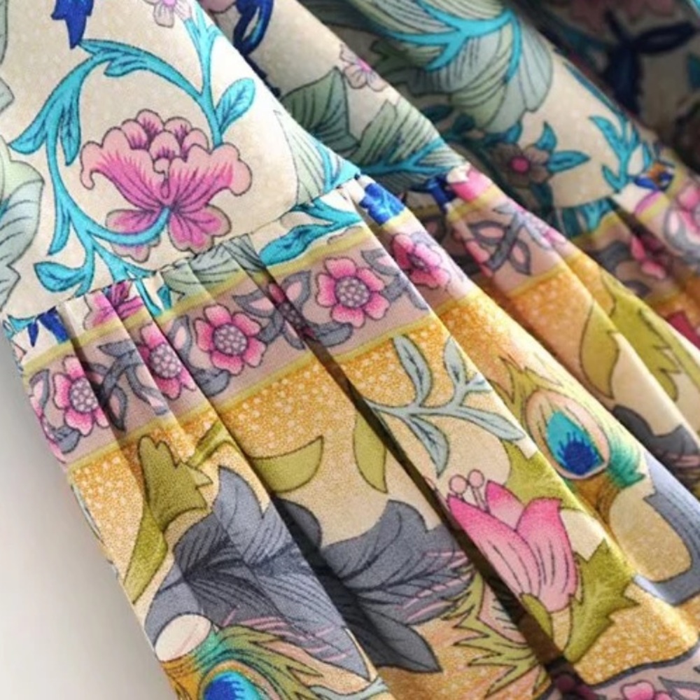 Colorful Boho Floral Gypsy Peacock Print Dress - Picture 7 of 13